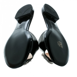 Pre Owned Prada Black Patent Saffiano Leather Crystal Embellished Flat Slides Size 38