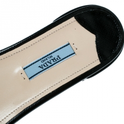 Pre Owned Prada Black Patent Saffiano Leather Crystal Embellished Flat Slides Size 38