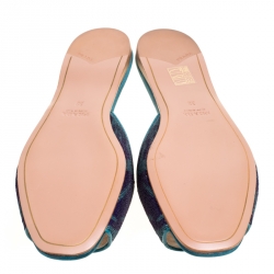Pre Owned Prada Blue/Green Floral Sequins Embellished Flat Slides Size 38