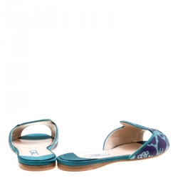 Pre Owned Prada Blue/Green Floral Sequins Embellished Flat Slides Size 38