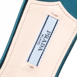 Pre Owned Prada Blue/Green Floral Sequins Embellished Flat Slides Size 38