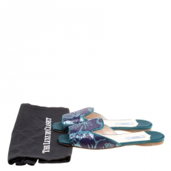 Pre Owned Prada Blue/Green Floral Sequins Embellished Flat Slides Size 38