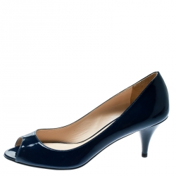 Pre Owned Prada Blue Patent Leather Peep Toe Pumps Size 36.5