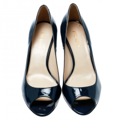 Pre Owned Prada Blue Patent Leather Peep Toe Pumps Size 36.5