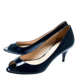 Pre Owned Prada Blue Patent Leather Peep Toe Pumps Size 36.5