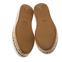 Pre Owned Prada White Leather Bow Detail Espadrilles Size 37.5