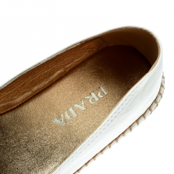 Pre Owned Prada White Leather Bow Detail Espadrilles Size 37.5