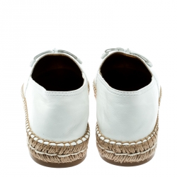 Pre Owned Prada White Leather Bow Detail Espadrilles Size 37.5