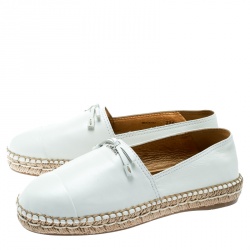 Pre Owned Prada White Leather Bow Detail Espadrilles Size 37.5