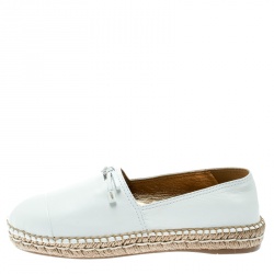 Pre Owned Prada White Leather Bow Detail Espadrilles Size 37.5