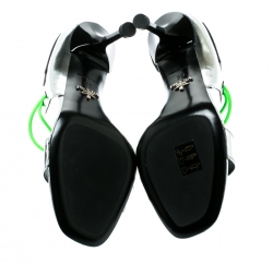 Pre Owned Prada Metallic Silver Leather With Elasticized Cord Open Toe Sporty Sandals Size 39