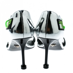 Pre Owned Prada Metallic Silver Leather With Elasticized Cord Open Toe Sporty Sandals Size 39