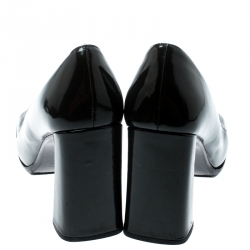 Pre Owned Prada Dark Green Patent Leather Buckle Detail Block Heel Pumps Size 36.5