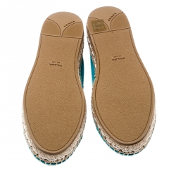 Pre Owned Prada Blue Leather Bow Detail Espadrilles Size 36