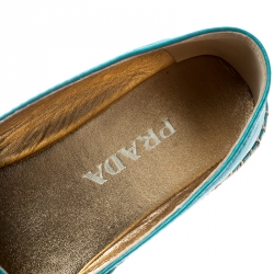 Pre Owned Prada Blue Leather Bow Detail Espadrilles Size 36