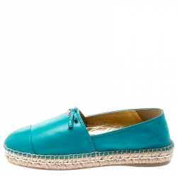 Pre Owned Prada Blue Leather Bow Detail Espadrilles Size 36