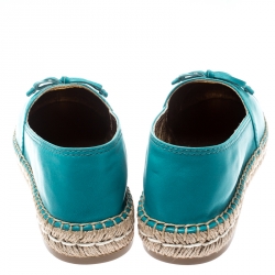 Pre Owned Prada Blue Leather Bow Detail Espadrilles Size 36