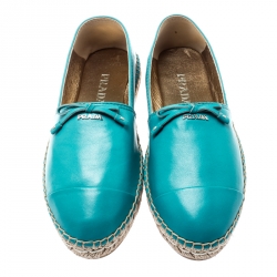 Pre Owned Prada Blue Leather Bow Detail Espadrilles Size 36