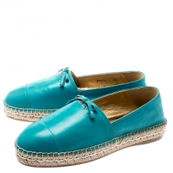 Pre Owned Prada Blue Leather Bow Detail Espadrilles Size 36