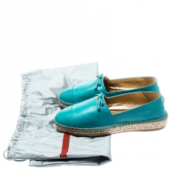 Pre Owned Prada Blue Leather Bow Detail Espadrilles Size 36
