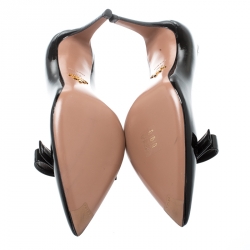 Pre Owned Prada Black Patent Leather Bow Pointed Toe Pumps Size 36.5