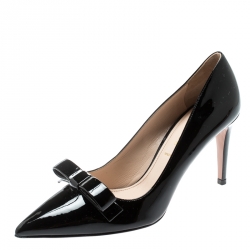 Pre Owned Prada Black Patent Leather Bow Pointed Toe Pumps Size 36.5