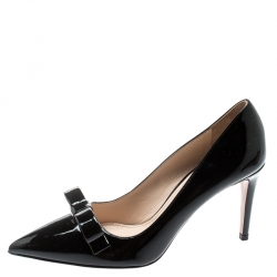 Pre Owned Prada Black Patent Leather Bow Pointed Toe Pumps Size 36.5