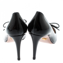 Pre Owned Prada Black Patent Leather Bow Pointed Toe Pumps Size 36.5