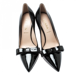 Pre Owned Prada Black Patent Leather Bow Pointed Toe Pumps Size 36.5