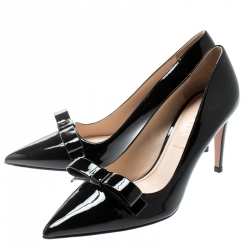 Pre Owned Prada Black Patent Leather Bow Pointed Toe Pumps Size 36.5