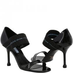 Pre Owned Prada Black Patent Leather With Elasticized Strap Open Toe Sandals Size 39