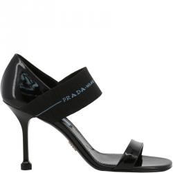 Pre Owned Prada Black Patent Leather With Elasticized Strap Open Toe Sandals Size 39