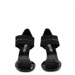 Pre Owned Prada Black Patent Leather With Elasticized Strap Open Toe Sandals Size 39