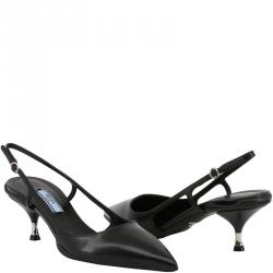 Pre Owned Prada Black Leather Opanca Pointed Toe Slingback Sandals Size 39