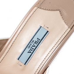 Pre Owned Prada Beige Saffiano Leather Peep Toe Platform Wedge Slides Size 39.5