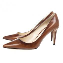 Pre Owned Prada Brown Leather Pointed Toe Pumps Size 40.5