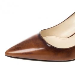 Pre Owned Prada Brown Leather Pointed Toe Pumps Size 40.5