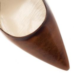 Pre Owned Prada Brown Leather Pointed Toe Pumps Size 40.5