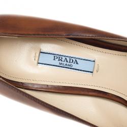 Pre Owned Prada Brown Leather Pointed Toe Pumps Size 40.5