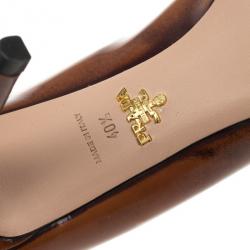 Pre Owned Prada Brown Leather Pointed Toe Pumps Size 40.5