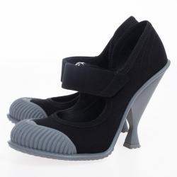 مملوكة مسبقًا Prada Black Extended Cap-Toe Mary Jane Pumps Size 38.5