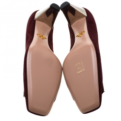 Pre Owned Prada Burgundy Suede Buckle Detail Square Toe Pumps Size 38.5