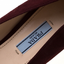 Pre Owned Prada Burgundy Suede Buckle Detail Square Toe Pumps Size 38.5