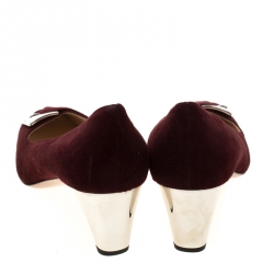 Pre Owned Prada Burgundy Suede Buckle Detail Square Toe Pumps Size 38.5
