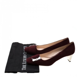 Pre Owned Prada Burgundy Suede Buckle Detail Square Toe Pumps Size 38.5