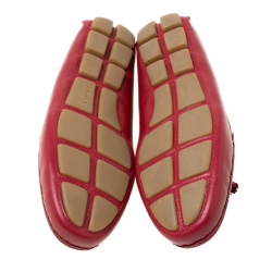 Pre Owned Prada Red Saffiano Leather Bow Detail Loafers Size 38.5