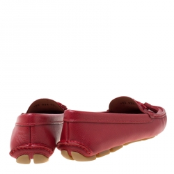 Pre Owned Prada Red Saffiano Leather Bow Detail Loafers Size 38.5