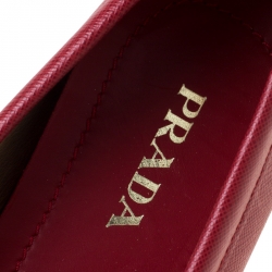 Pre Owned Prada Red Saffiano Leather Bow Detail Loafers Size 38.5