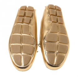 Pre Owned Prada Metallic Gold Leather Bow Detail Loafers Size 38