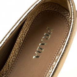 Pre Owned Prada Metallic Gold Leather Bow Detail Loafers Size 38